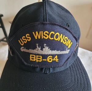 Vintage USS Wisconsin BB-64 United States Navy Battleship SnapBack Hat W/ Brooch